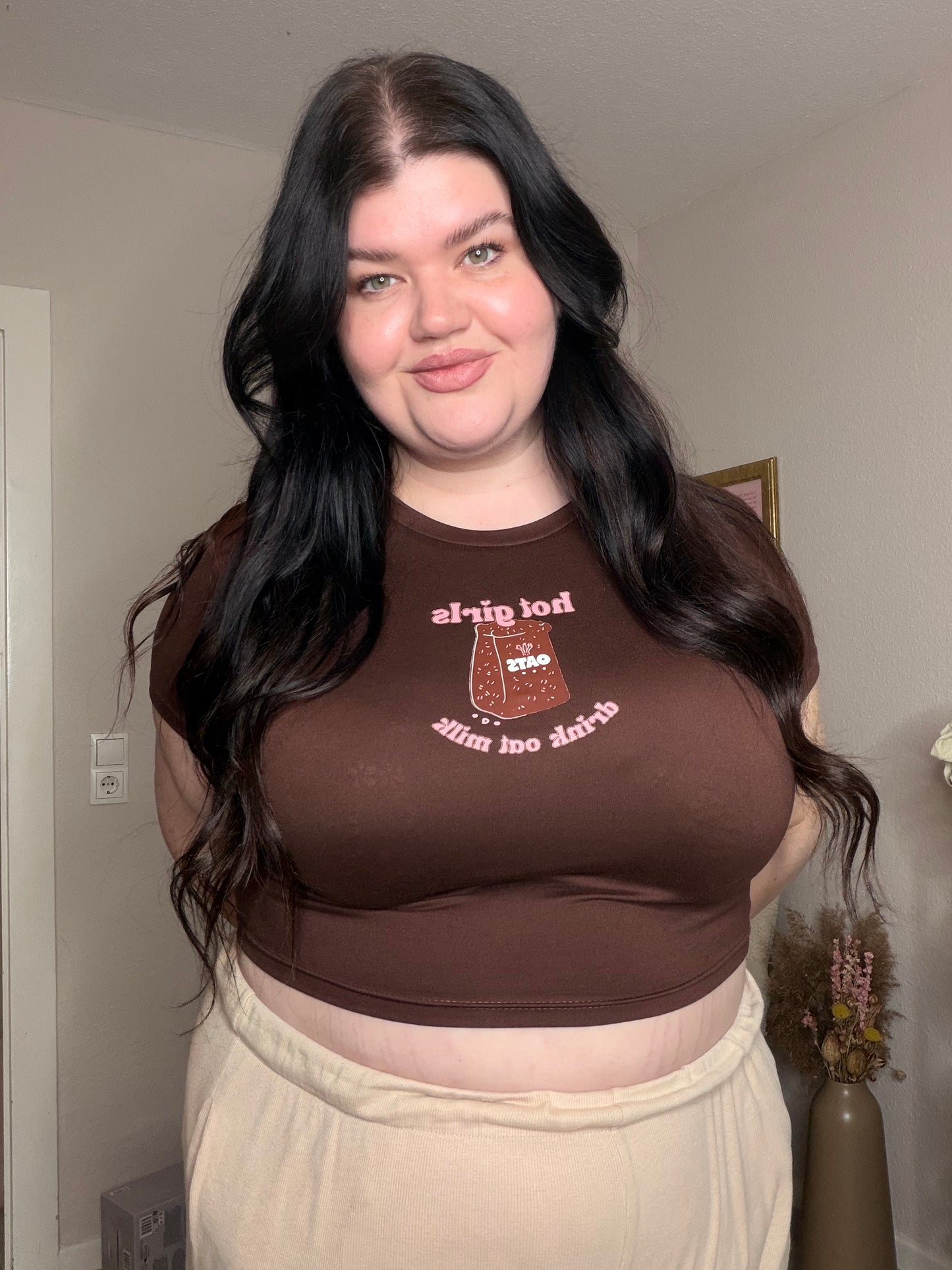 Hot girls drink oat milk crop shirts