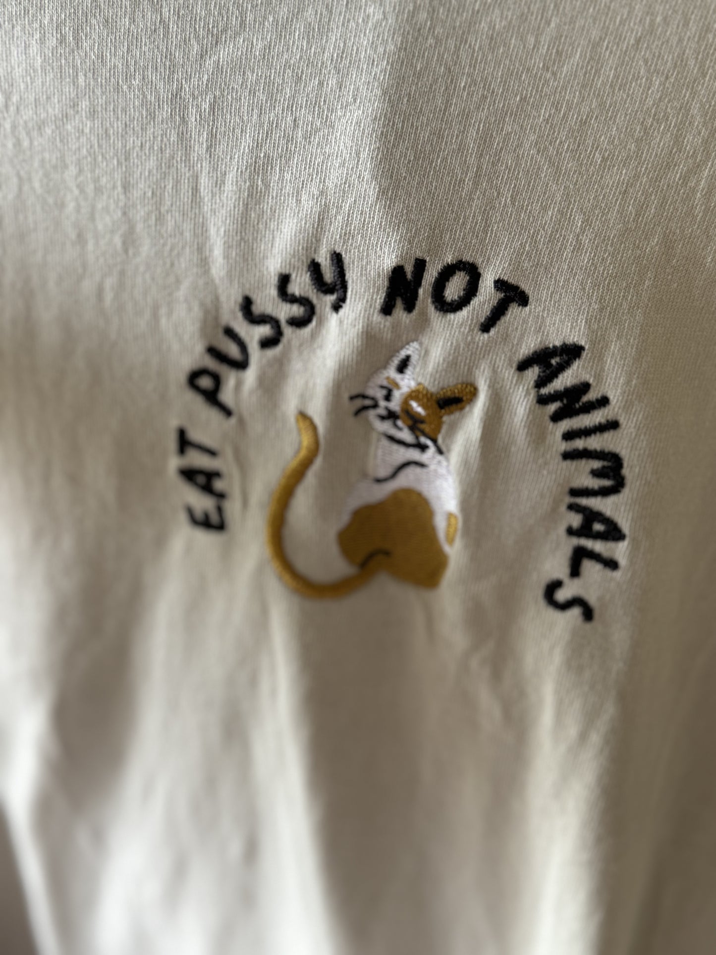 Eat Pussy not Animals Embroidered Oversized faded t-shirt